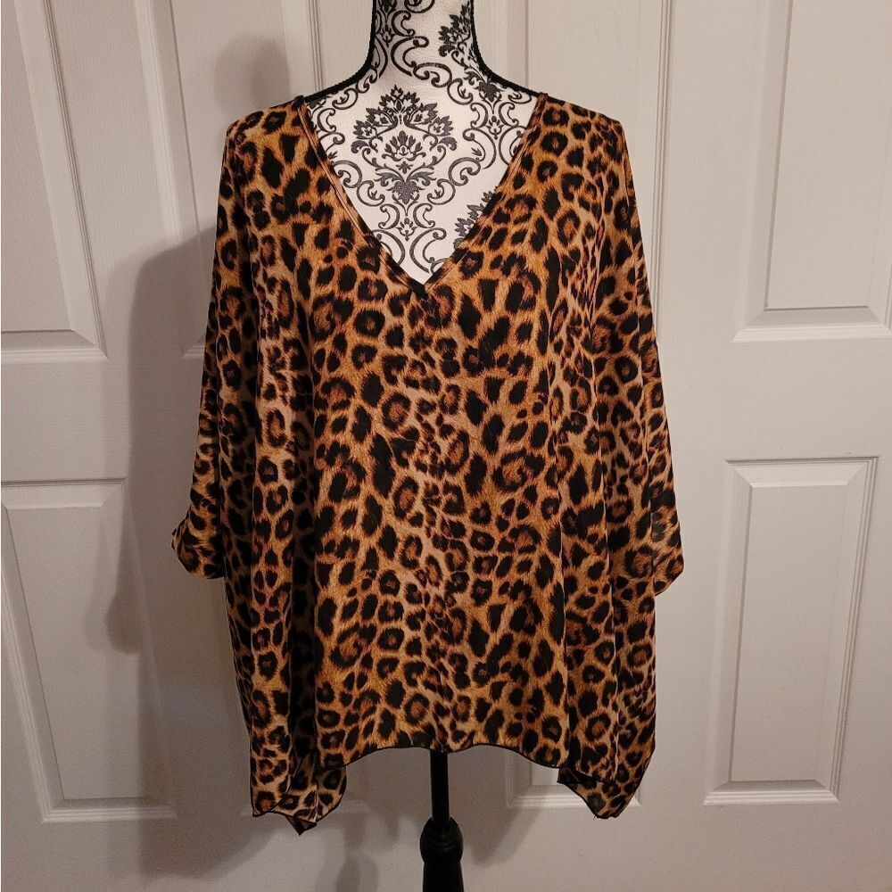 Cakes leopard print poncho style cover-up
